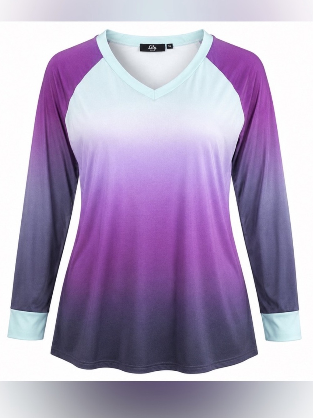 Purple Ombre Long Sleeve V-Neck Shirt Top Size 3X Plus Size